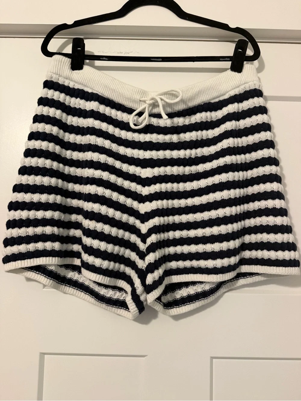 Knit Shorts in White and Navy Stripe